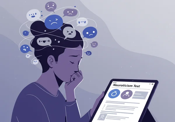 Person reflecting on emotions, taking a neuroticism test.