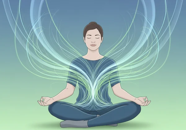 Person meditiert friedlich, praktiziert achtsames Atmen